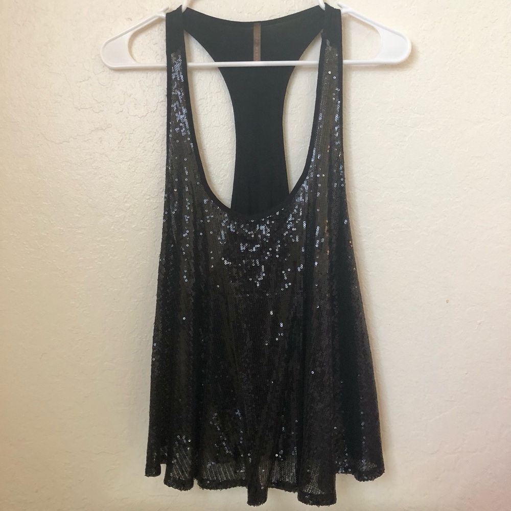 Cocolove Black Sequin Racerback Top Women's Size M